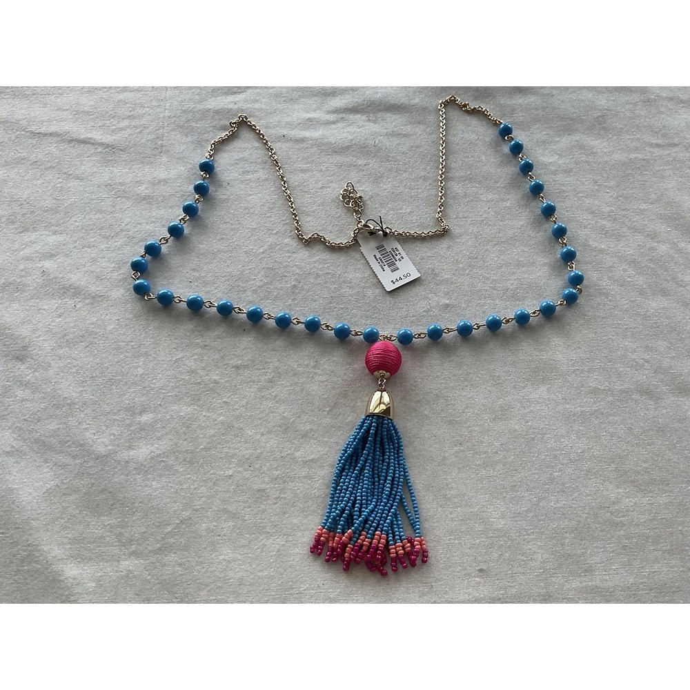 Talbots Pink & Blue long beaded tassel necklace Estate Jewelry
